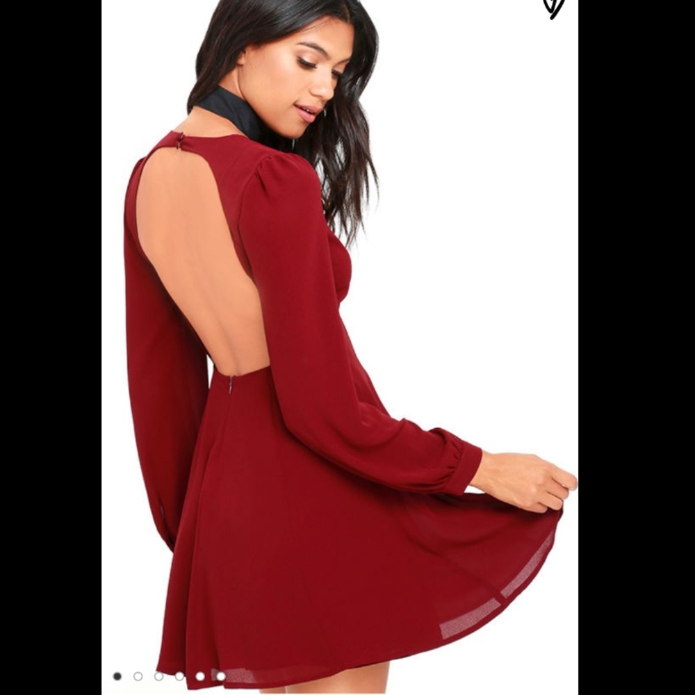 Lulu’s Red Wine Long Sleeve Dress